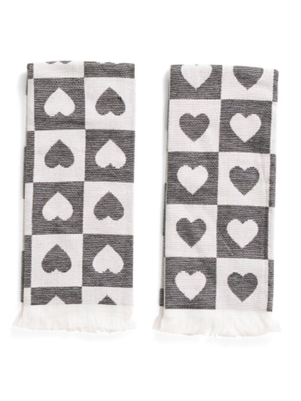 cupcakes and cashmere White Black Checkered Heart Grid Cotton Blend Tea Towels